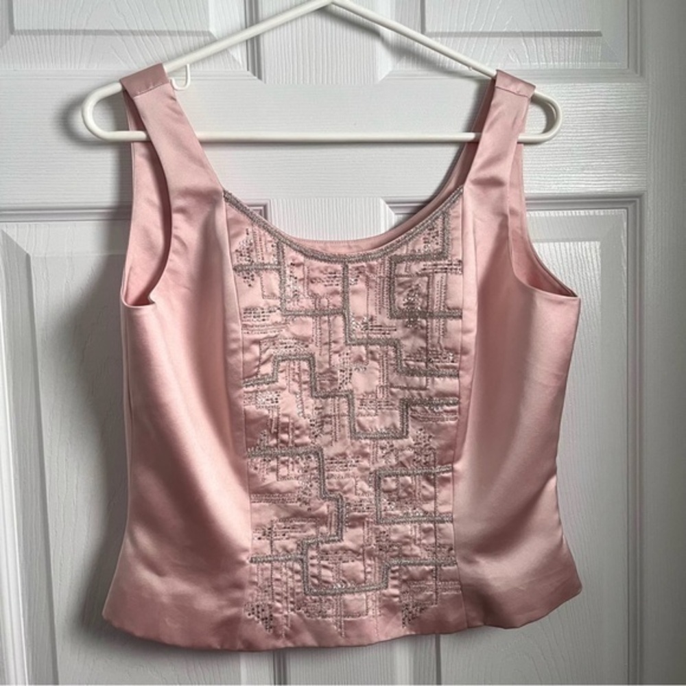 3/25$💥 Albert Nipon evening Medium pink top bustier corset sequin beaded women